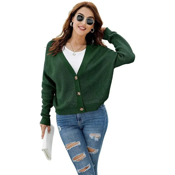 ❤️Women's Green  Long Sleeve Open Front Cardigan Single Breasted Knitted Sweater - Picture 5 of 7